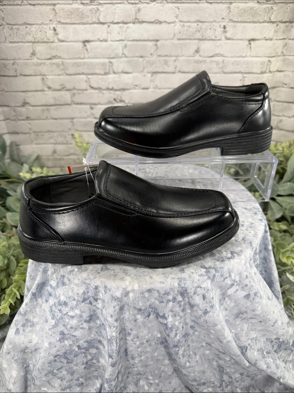 DEER STAGS “Greenpoint Jr.” Black Faux Leather Square Toe Dress Loafers Boys 3M